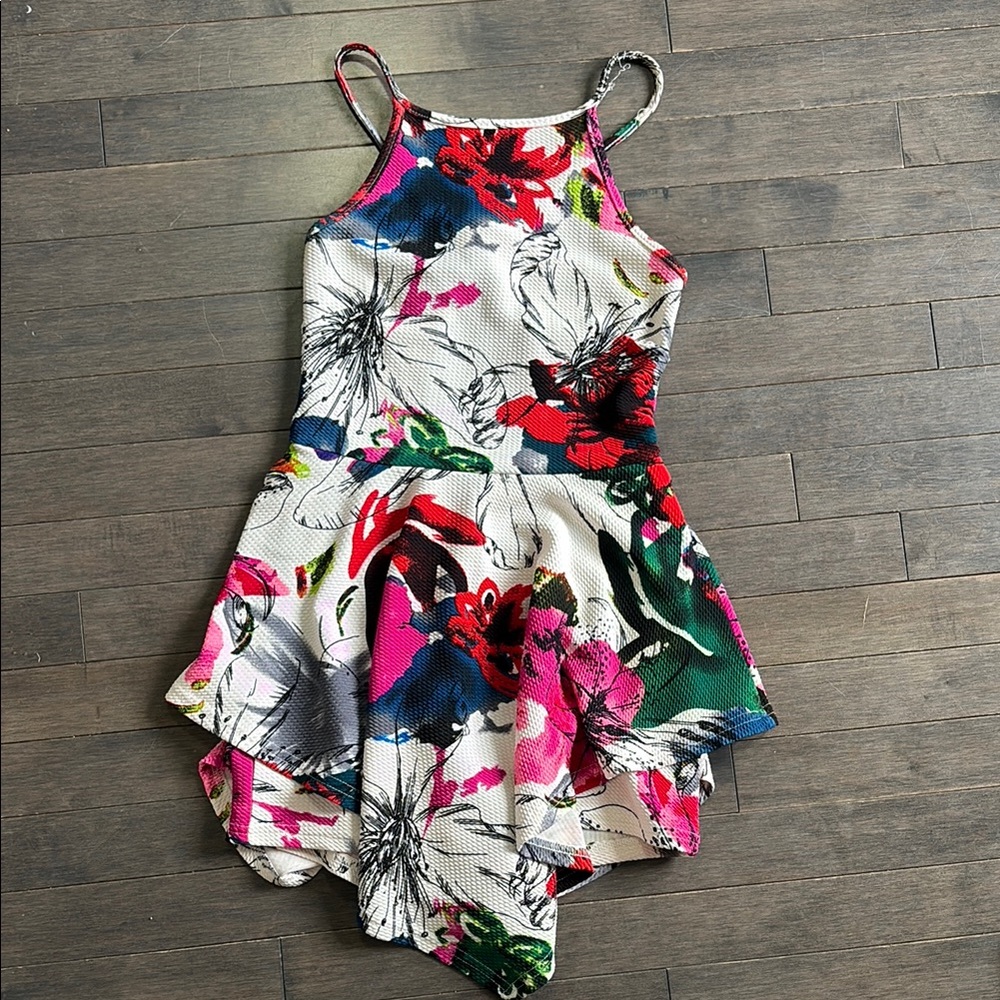 Revamped Women’s S White with Multicolour Floral Skater Skort Romper